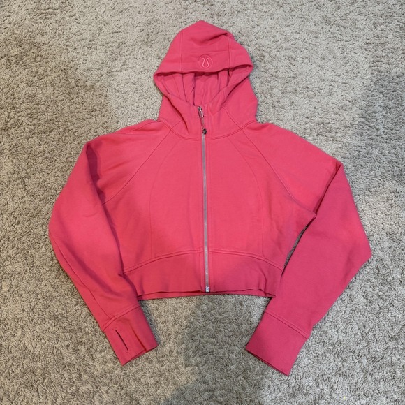 Lululemon Scuba Hoodie Womens Medium Pink Cropped Full Zip Fleece Sweatshirt